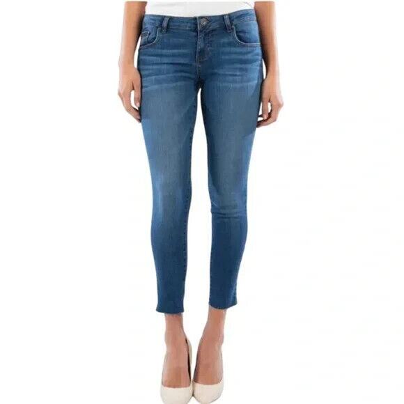 KUT from the Kloth Donna High-Rise Ankle Skinny Raw Hem Size 2 Blue Whiskers NWT - Picture 1 of 7